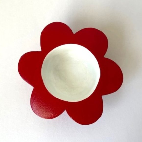 Red Flower Tea Light Candle Holder - Handmade with Paper Mache - Picture 2 of 4